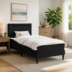 Bed Frame with LED Strip Lights Black Faux Leather Headboard Modern Design