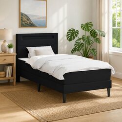 Contemporary Black Faux Leather Bed Frame with LED Lights