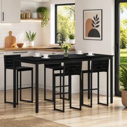 Standing Bar Table Rectangular Black Engineered Wood Kitchen Dining Room Modern
