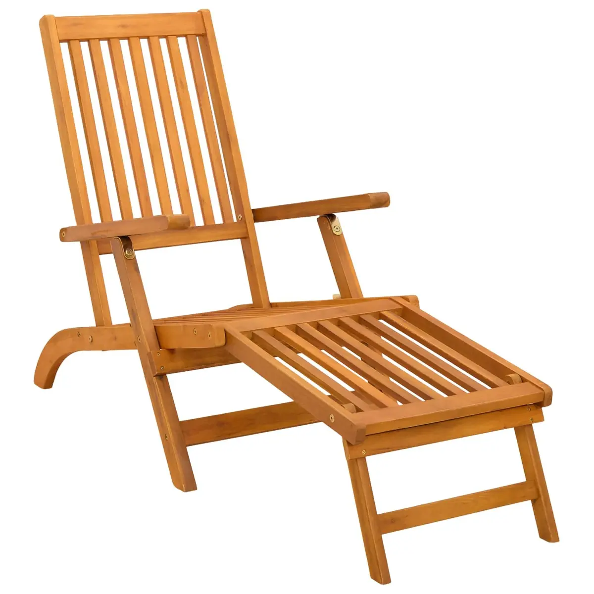 Sun Lounger 2 pcs Acacia Wood Reclining Folding Chair Adjustable Backrest