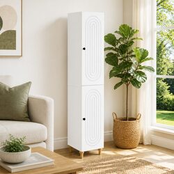White Cabinet Set 2 Pieces Engineered Wood Furniture Storage Solution