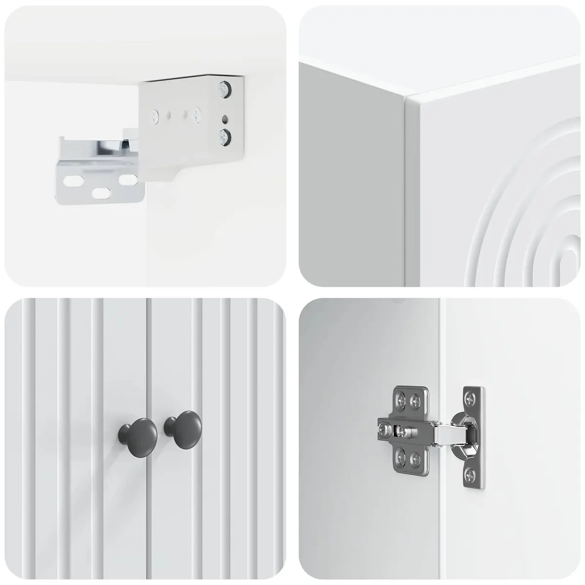 Cabinet Set 2 Pieces White Storage Furniture Shelves Drawers Compartments USB Powered LED Lighting