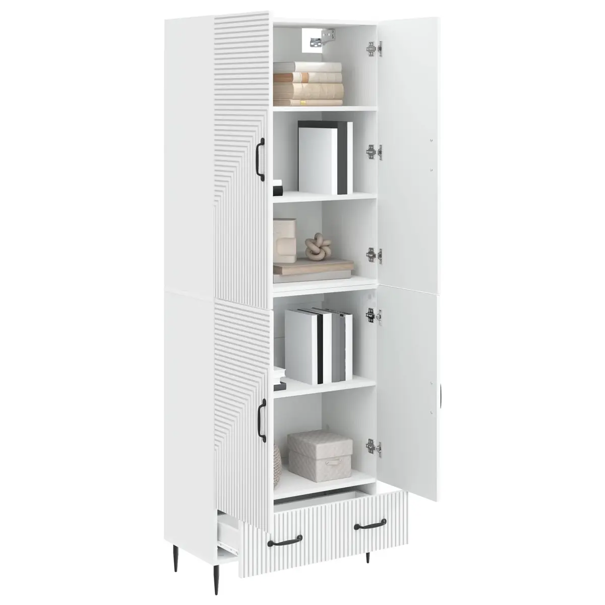Cabinet Set 2 Pieces Storage Furniture Engineered Wood with LED Lighting and USB Outlets 66 x 34.5 x 95 cm