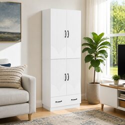 Cabinet Set 2 pcs White Storage Furniture Engineered Wood Modular Design
