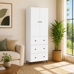 Storage Cabinet Set 2 pcs White 66 x 34.5 x 90 cm Sliding Doors Shelves Drawers