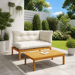 Outdoor Sectional Sofa Set in Solid Acacia Wood - 2 pcs