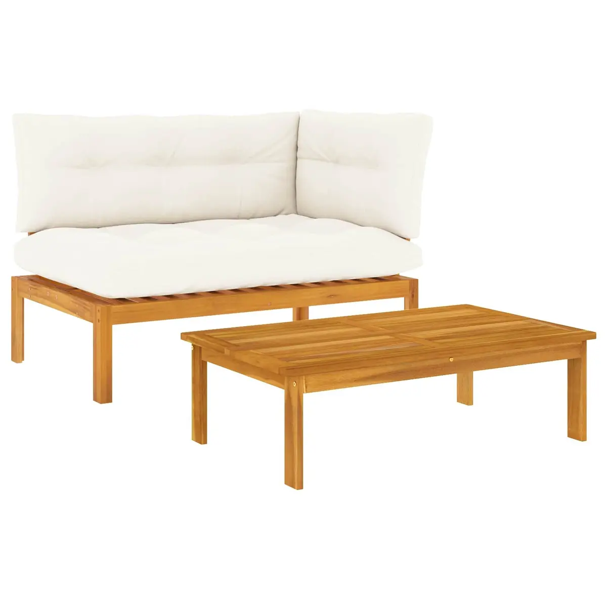 Outdoor Sectional Sofa Units 2 pcs Brown Acacia Wood Weather-Resistant Garden Patio Seating