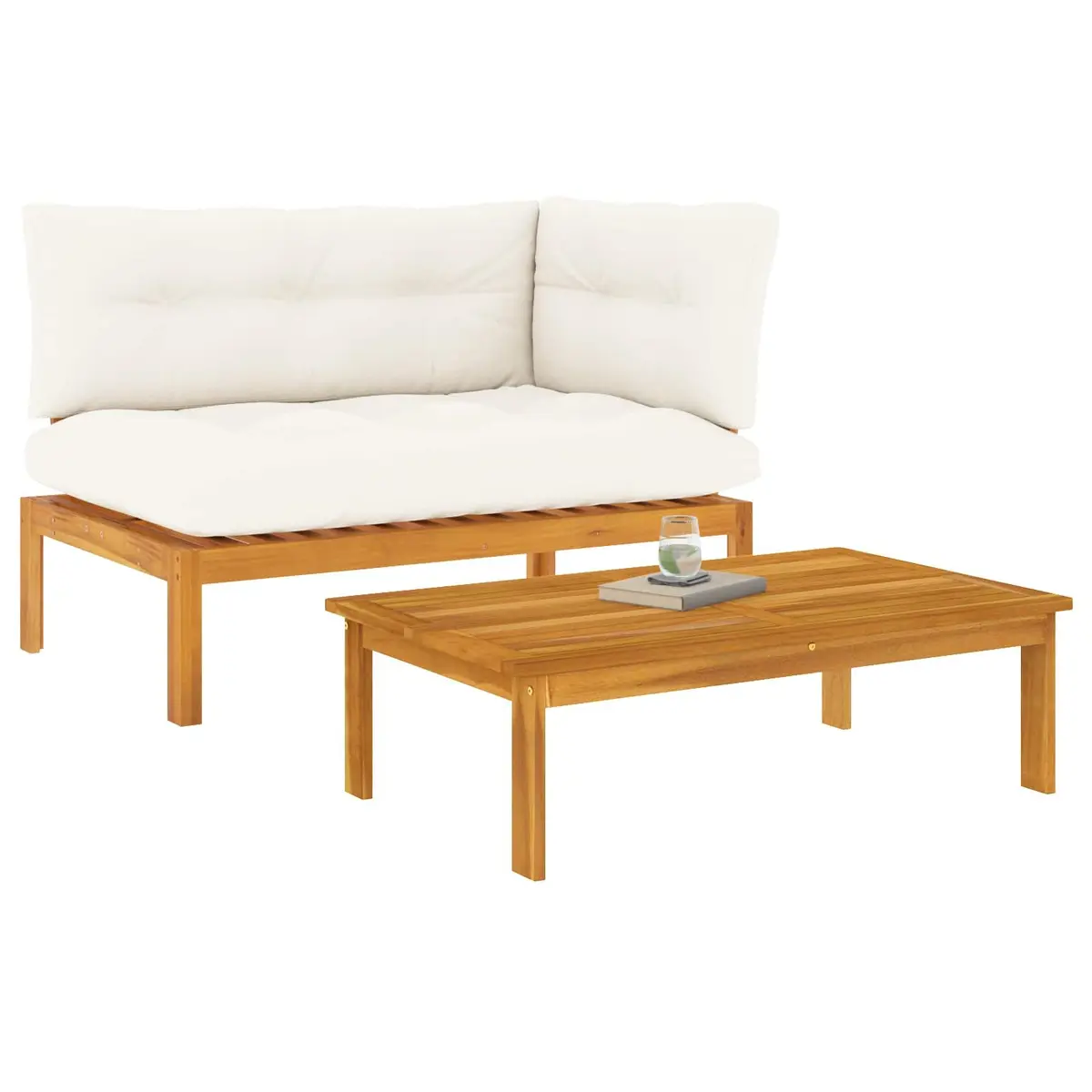 Outdoor Sectional Sofa Units 2 pcs Brown Acacia Wood Weather-Resistant Garden Patio Seating