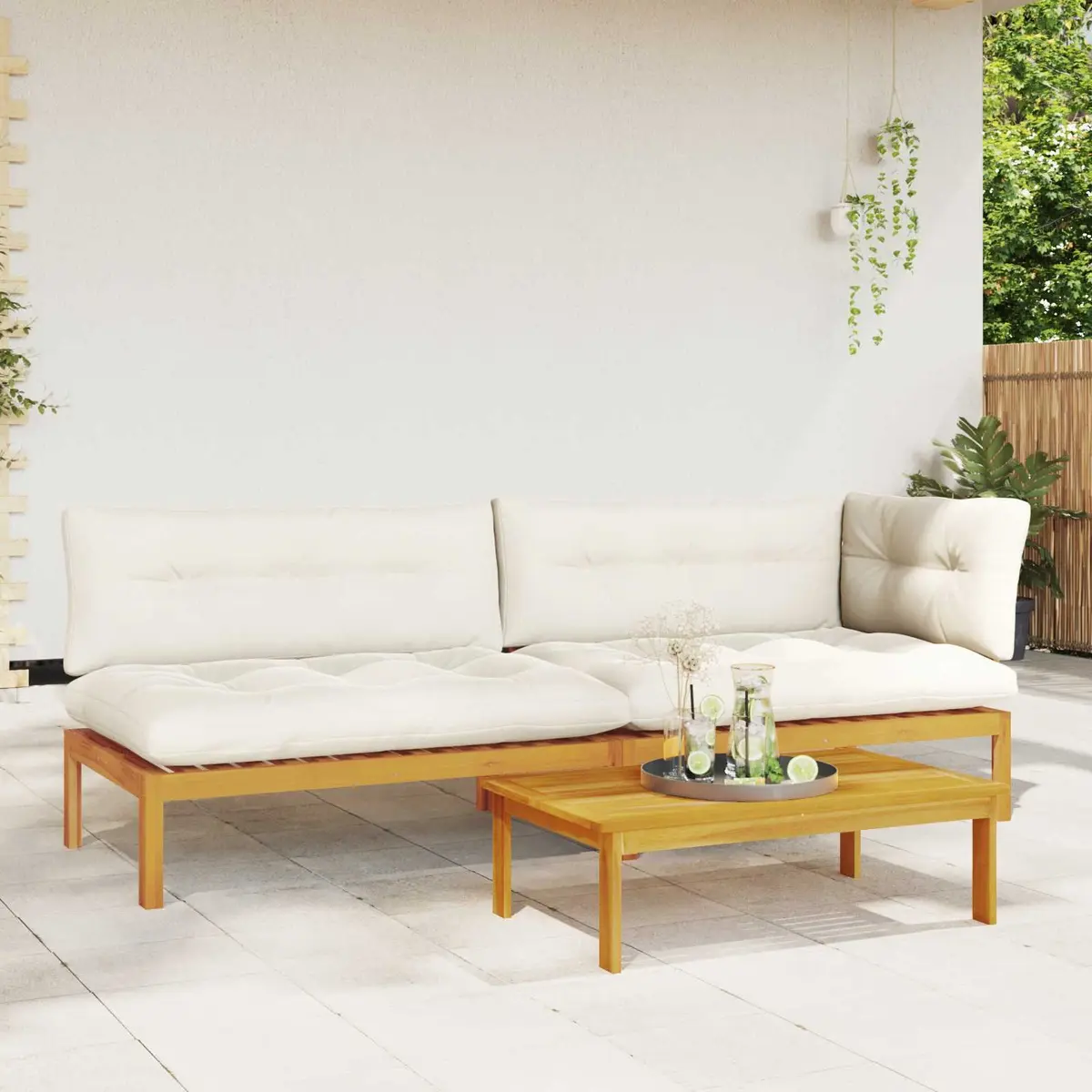 Outdoor Sectional Sofa Set 3 Piece Corner Lounge with Low Table Weather-Resistant Foam-Padded Cushions