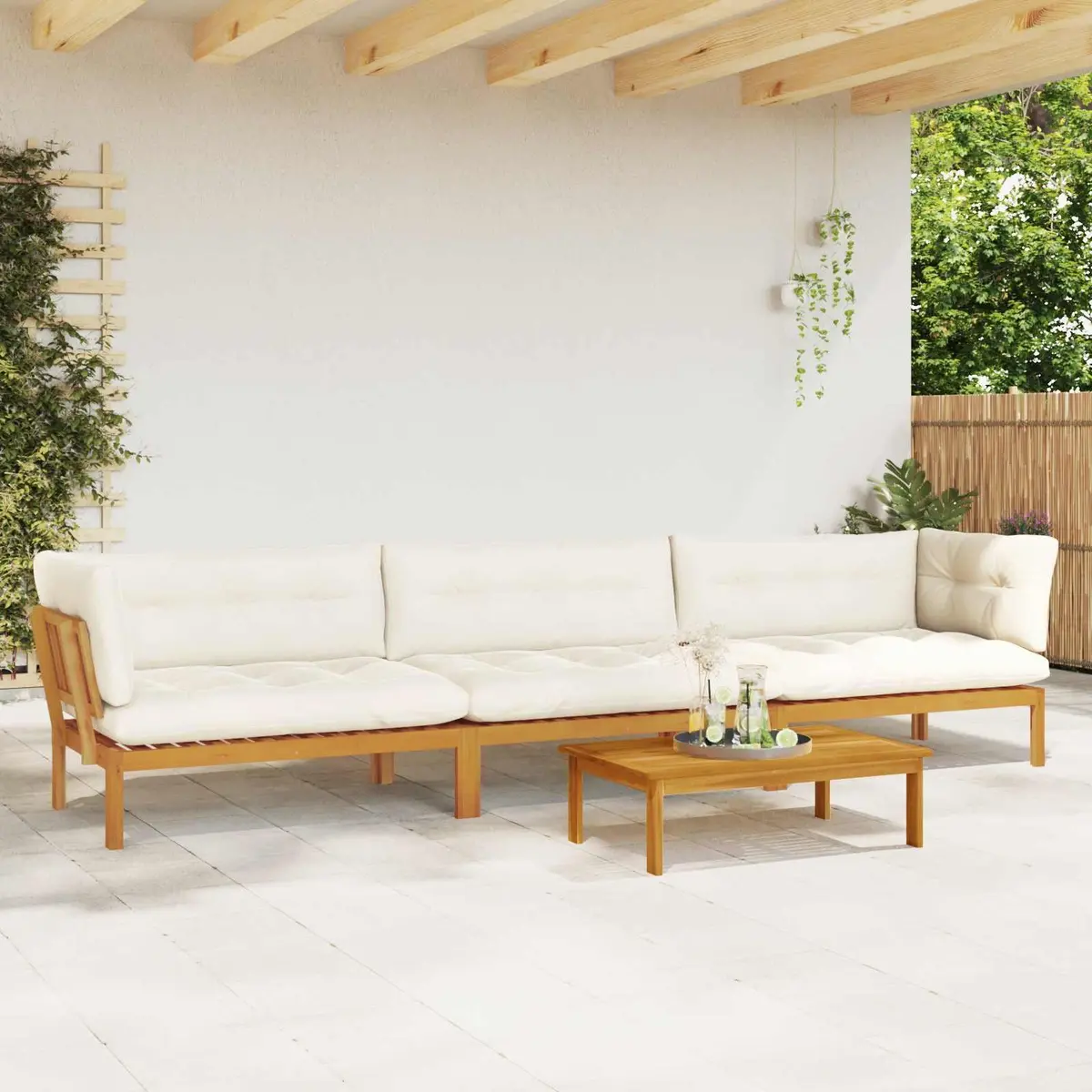 Outdoor Sectional Sofa 4 Piece Garden Pallet Lounge Set with Foam Padded Cushions