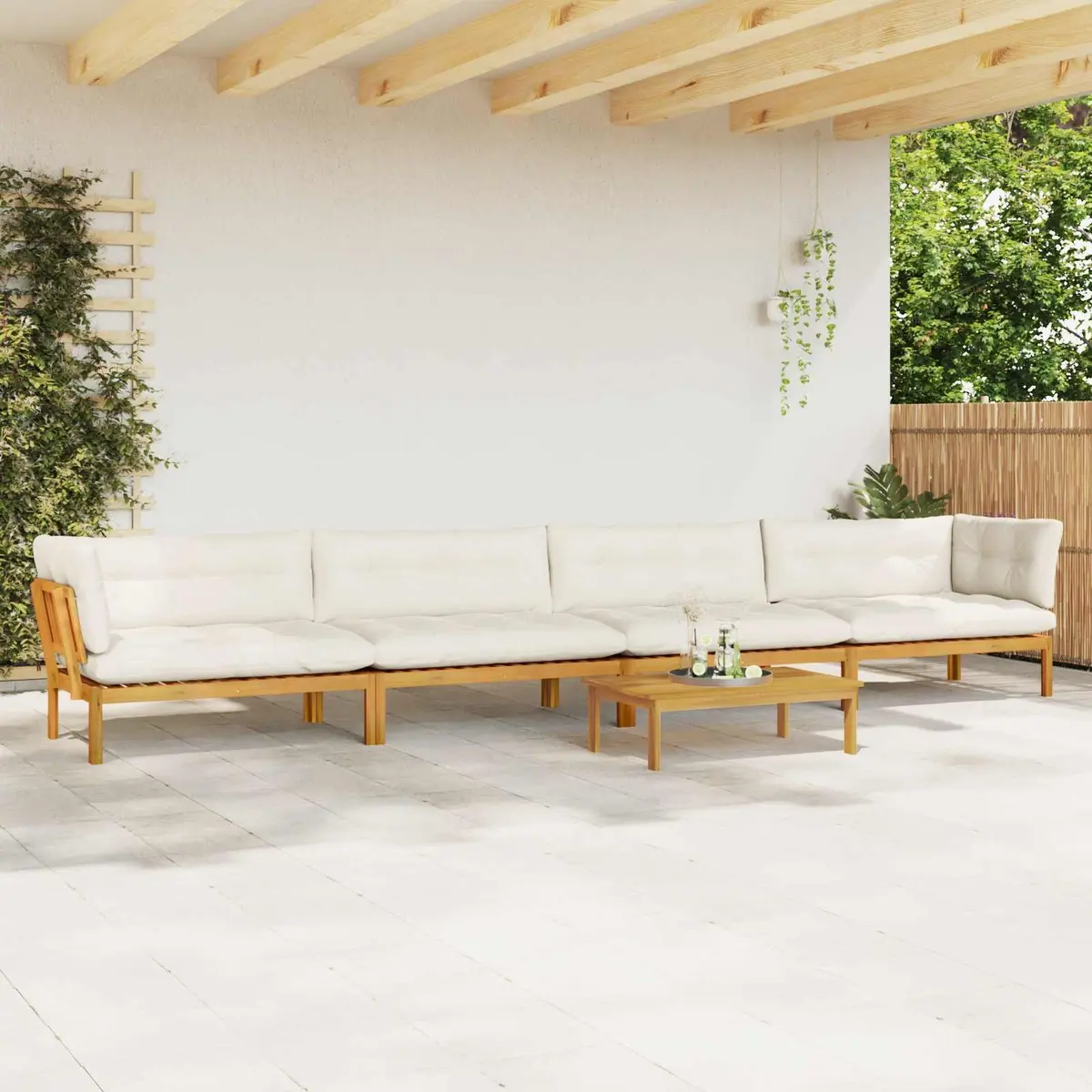 5 Piece Garden Pallet Sectional Sofa Set Outdoor Corner Lounge with Low Table