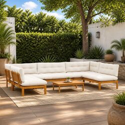 6 Piece Garden Pallet Sofa Set Outdoor Sectional Corner Lounge with Low Table