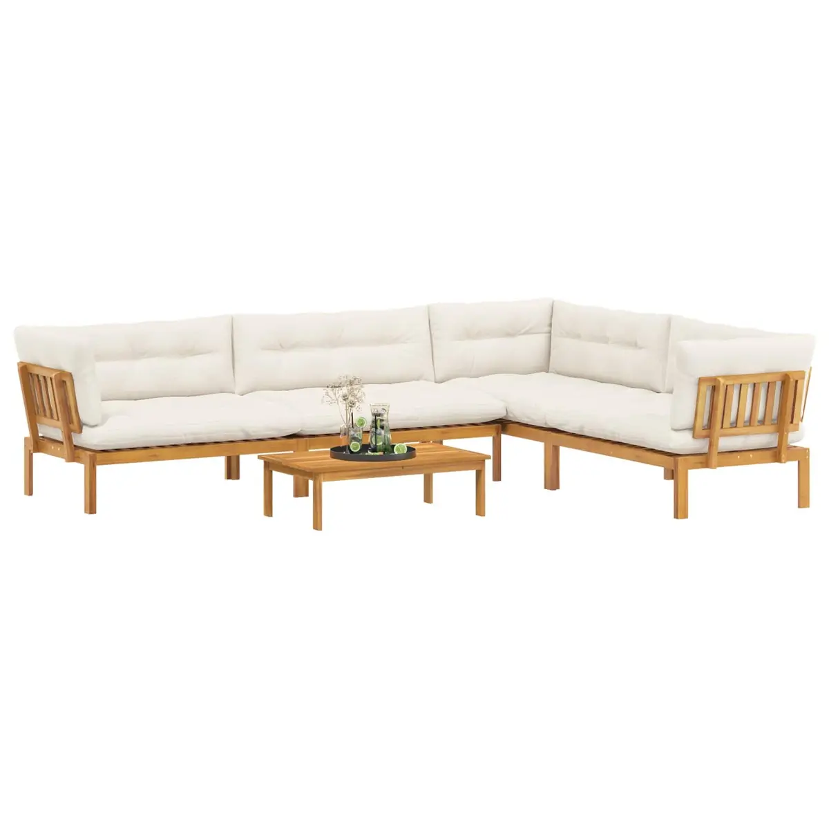 5 Piece Garden Pallet Sofa Set Corner Sectional Outdoor Seating with Foam Padded Cushions and Matching Low Table