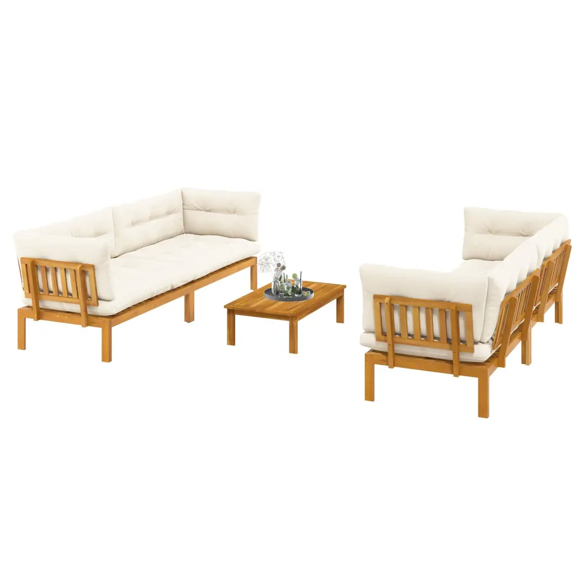 5 Piece Outdoor Sectional Corner Lounge Sofa Set with Low Table