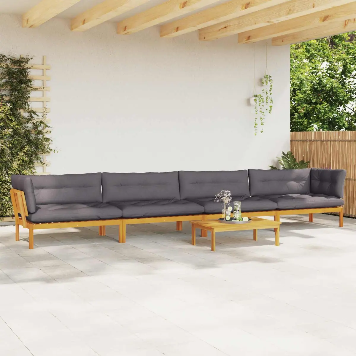 5 Piece Garden Pallet Sectional Sofa Set with Table Outdoor Seating
