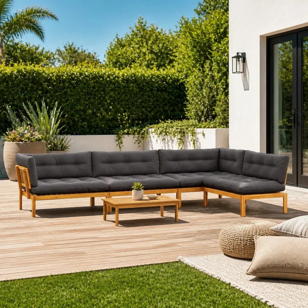 Outdoor Sectional Sofa 5 Piece Corner Lounge Seating Set with Low Table