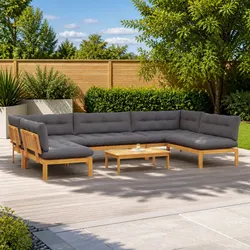 Garden Pallet Sofa Set 6 Piece Corner Lounge Outdoor Sectional with Low Table
