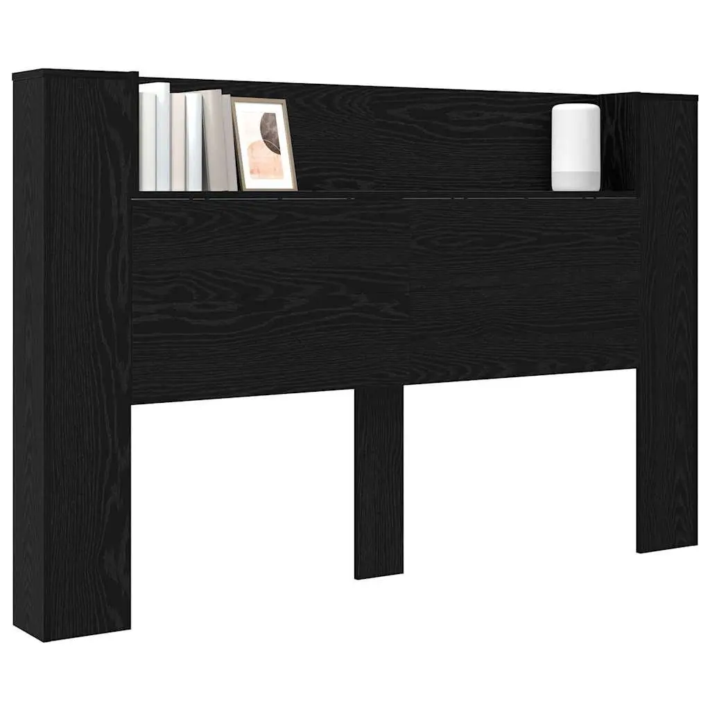 Storage Headboard Black Engineered Wood with RGB LED Lights and Integrated Shelving