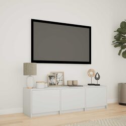 Modern White Engineered Wood TV Unit with LED Lights