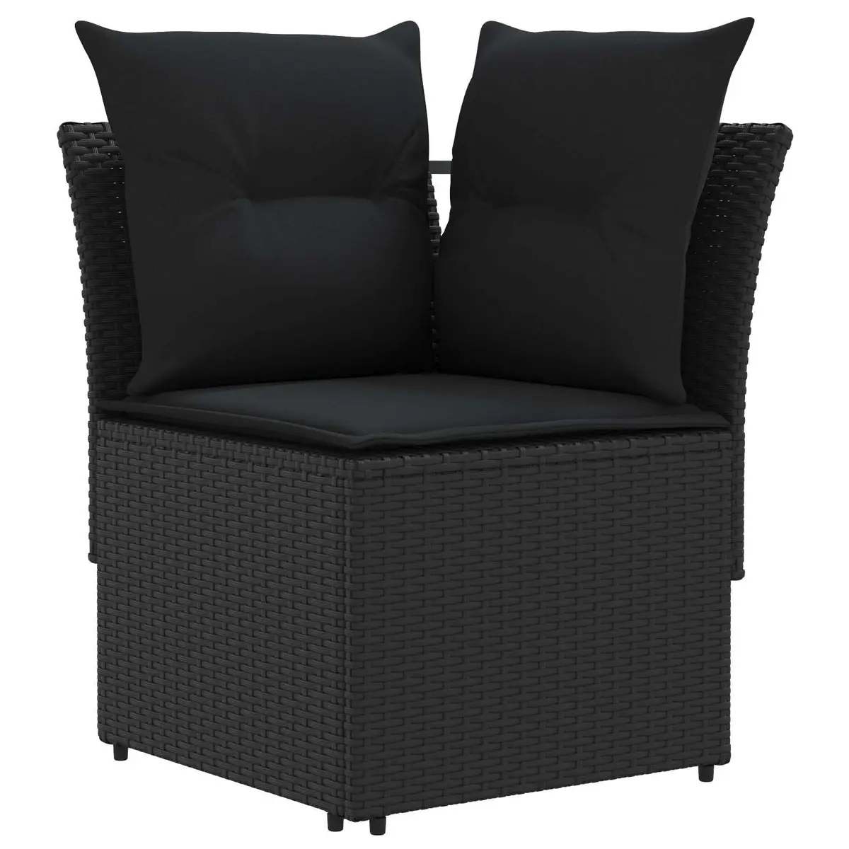 7 Piece Outdoor Lounge Set Black PE Rattan and Acacia Wood with Cushions for Patios Gardens and Living Rooms