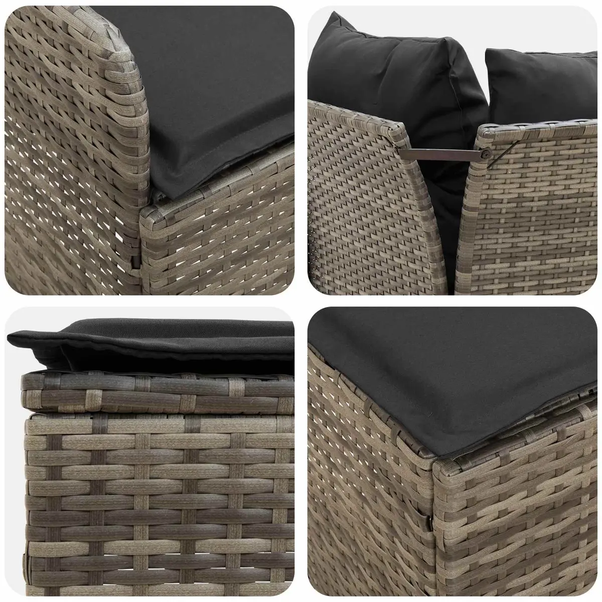 7 Piece Grey PE Rattan Sofa Set for Indoor Outdoor Use with Cushions and Acacia Wood Frame