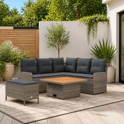5-Piece Grey Rattan Lounge Set with Cushions for Home and Outdoors