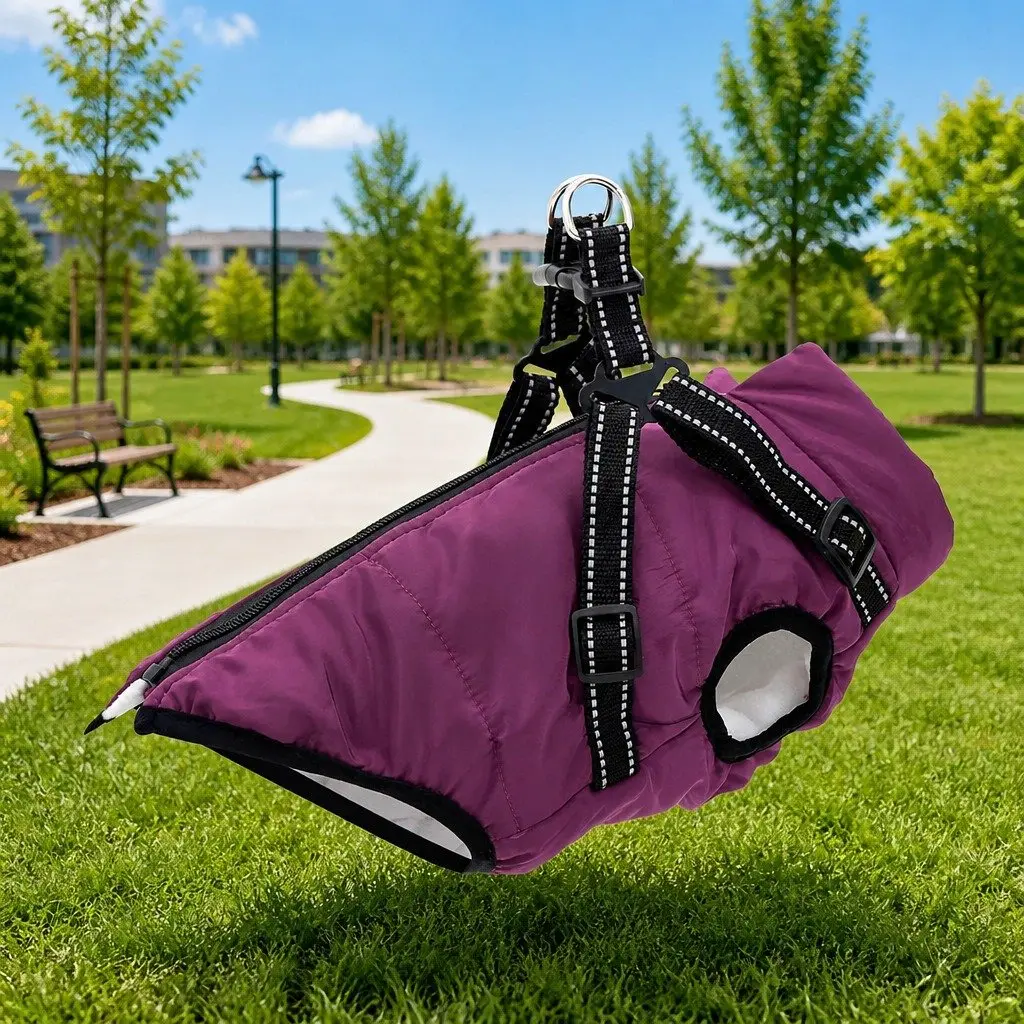 Dog Coat L32 Purple Fleece Polyester Water-Resistant Windproof Adjustable