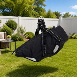 Dog Coat Black L32 Winter Fleece Polyester Waterproof Windproof Reflective