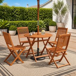 Contemporary 5pc Garden Dining Set in Eucalyptus Wood