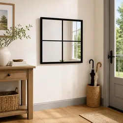 Wall Mirror Black 40x40 cm Metal Frame Hook Installation Home Decor