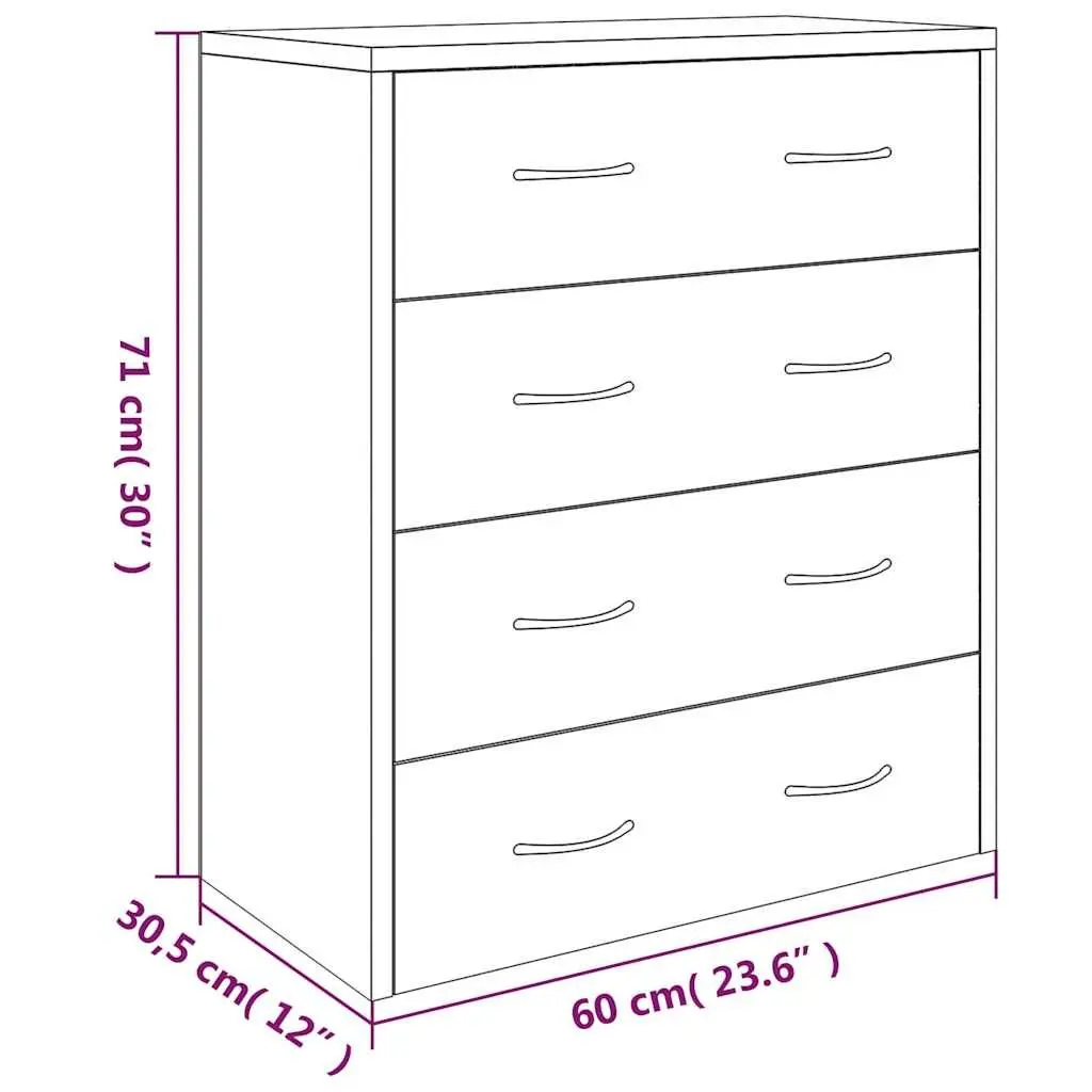 Sideboard Cabinet 60x30.5x71cm 4 Drawers High Gloss White Storage Furniture