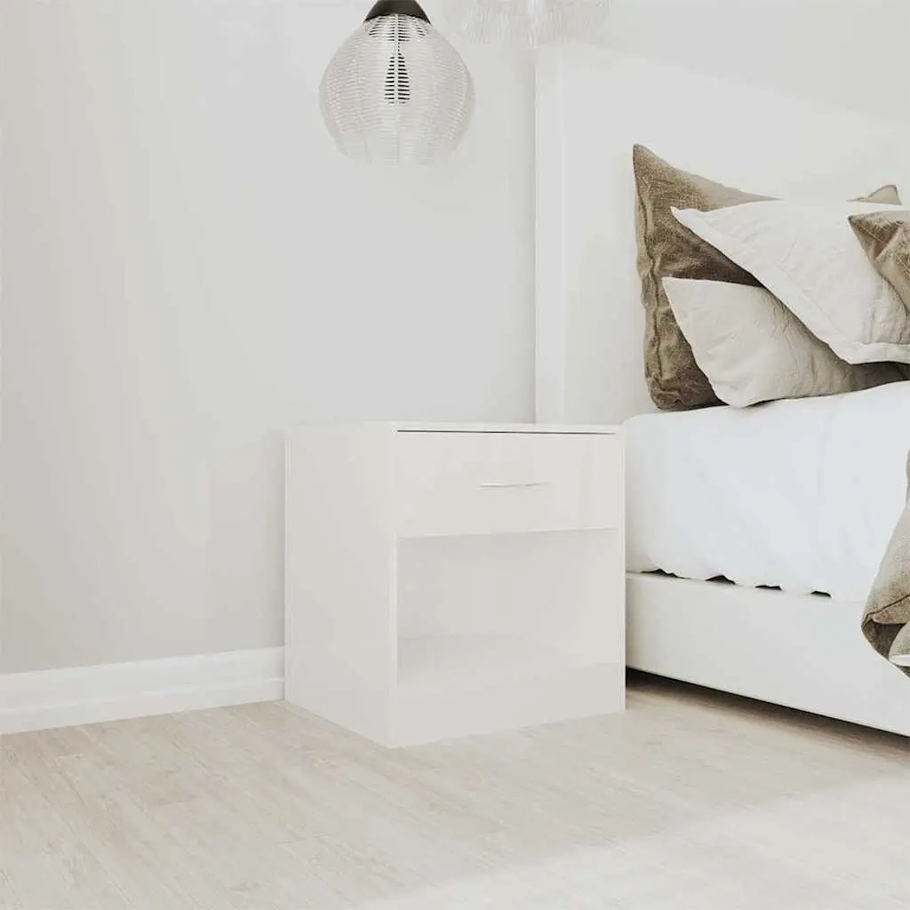Bedside Cabinets 2 Pieces White High Gloss 1 Drawer and Shelf for Organised Storage