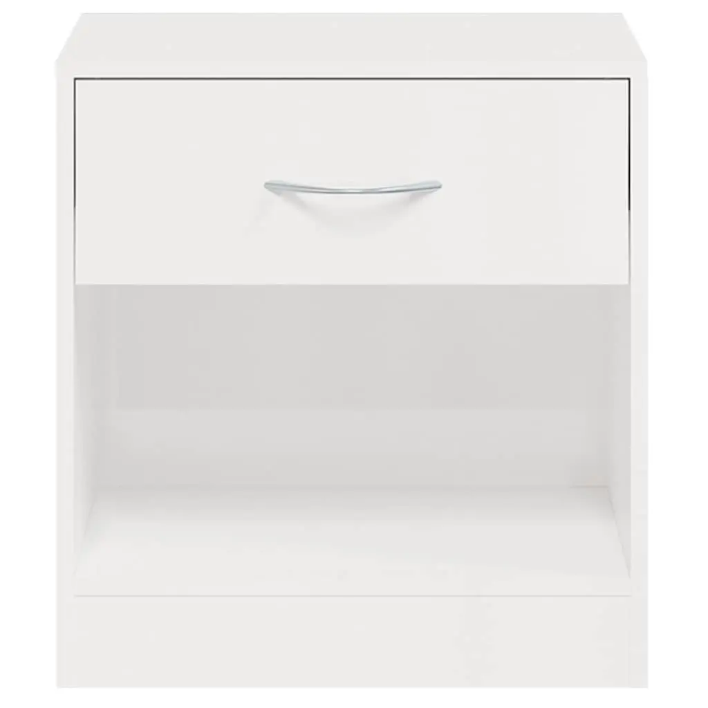 Bedside Cabinets 2 Pieces White High Gloss 1 Drawer and Shelf for Organised Storage