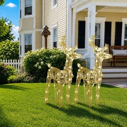 Christmas Reindeer LED Lights 2pc Set Warm White Acrylic Outdoor Yard Decoration