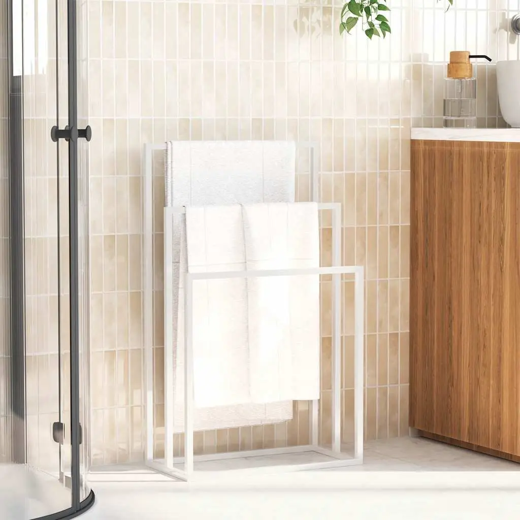 Freestanding Towel Rack 3 Tier White Iron Frame Bathroom Storage Organiser
