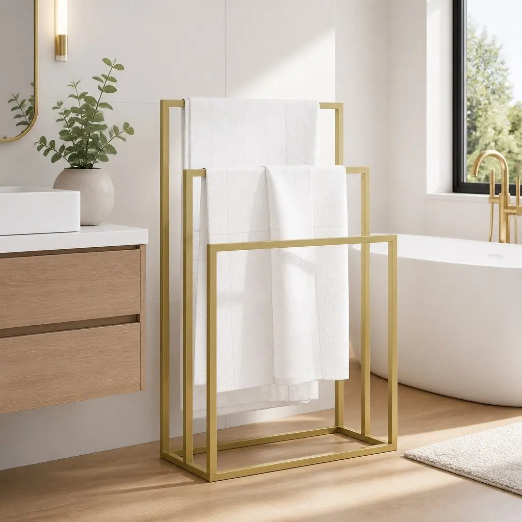 3 Tier Iron Bathroom Storage Towel Rack Freestanding Gold Organizer
