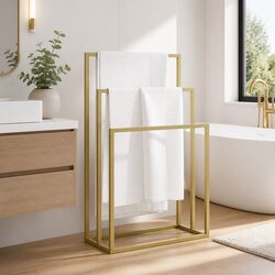 Freestanding Towel Rack 3 Tier Iron Gold Bathroom Storage Holder Stand Organiser