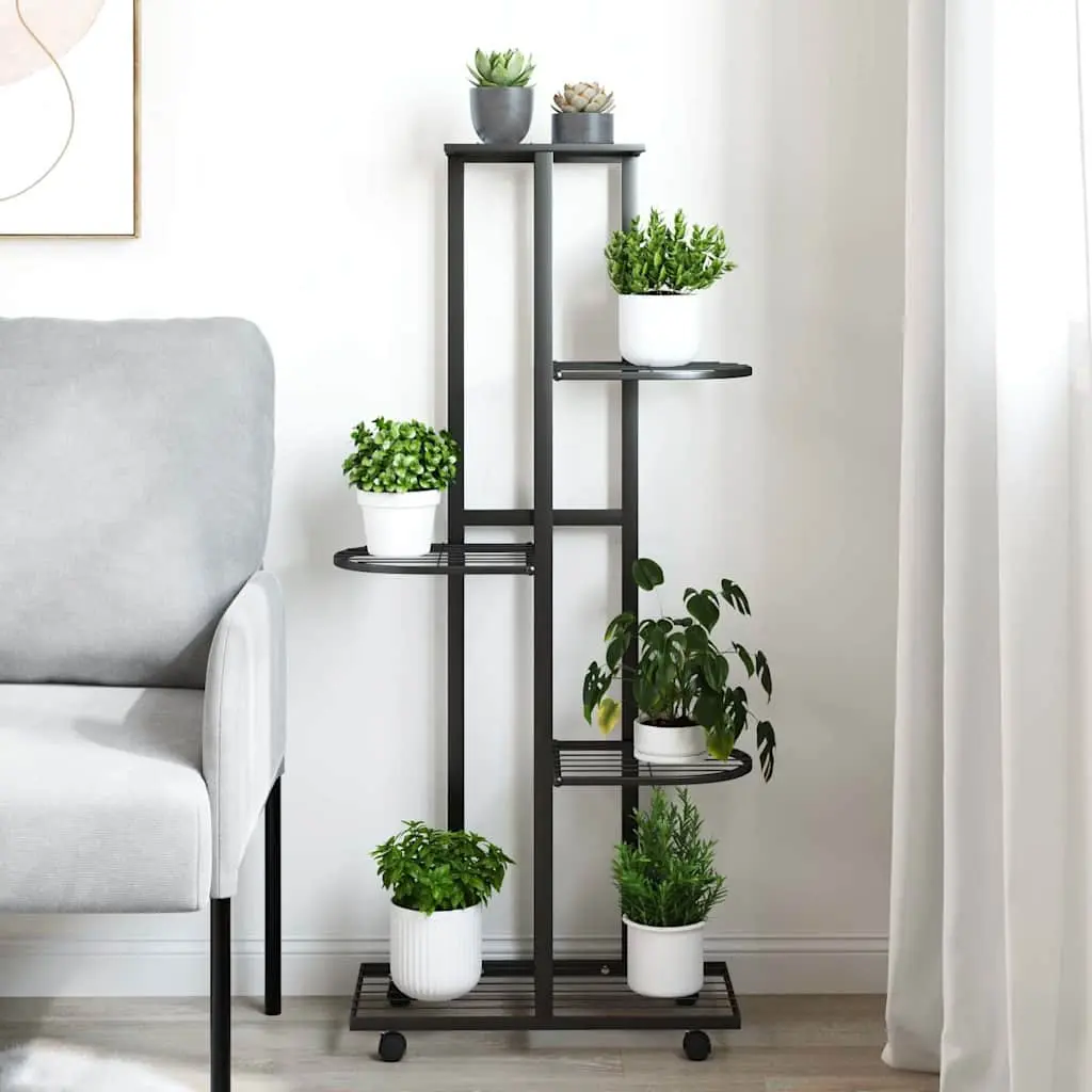 5 Tier Iron Plant Rack with Wheels Multi Tier Corner Display Stand Black