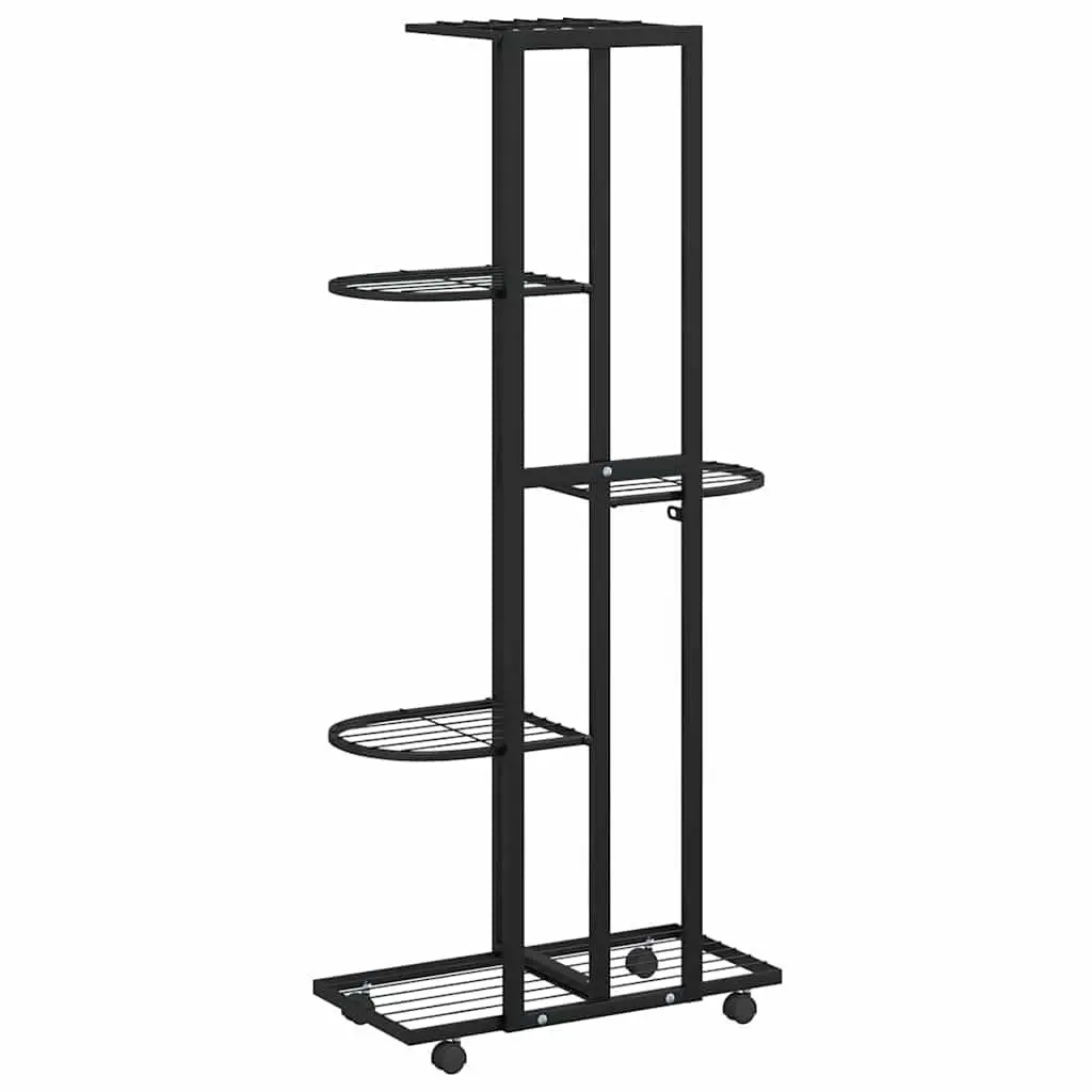 5 Tier Iron Plant Rack with Wheels Multi Tier Corner Display Stand Black