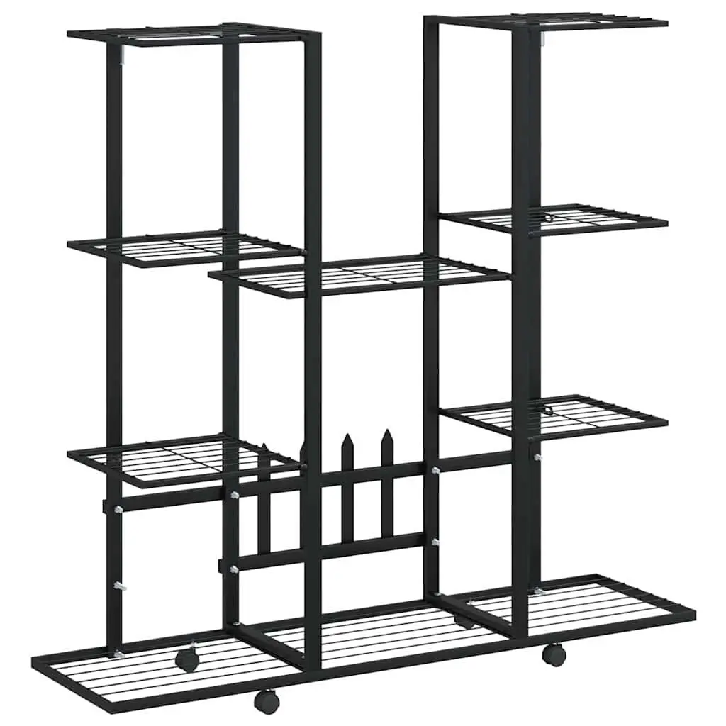 Plant Stand with Wheels Black Iron Display Shelf for Indoor Outdoor Gardening