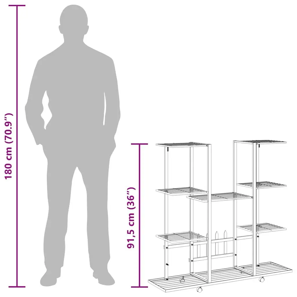 Plant Stand with Wheels Black Iron Display Shelf for Indoor Outdoor Gardening