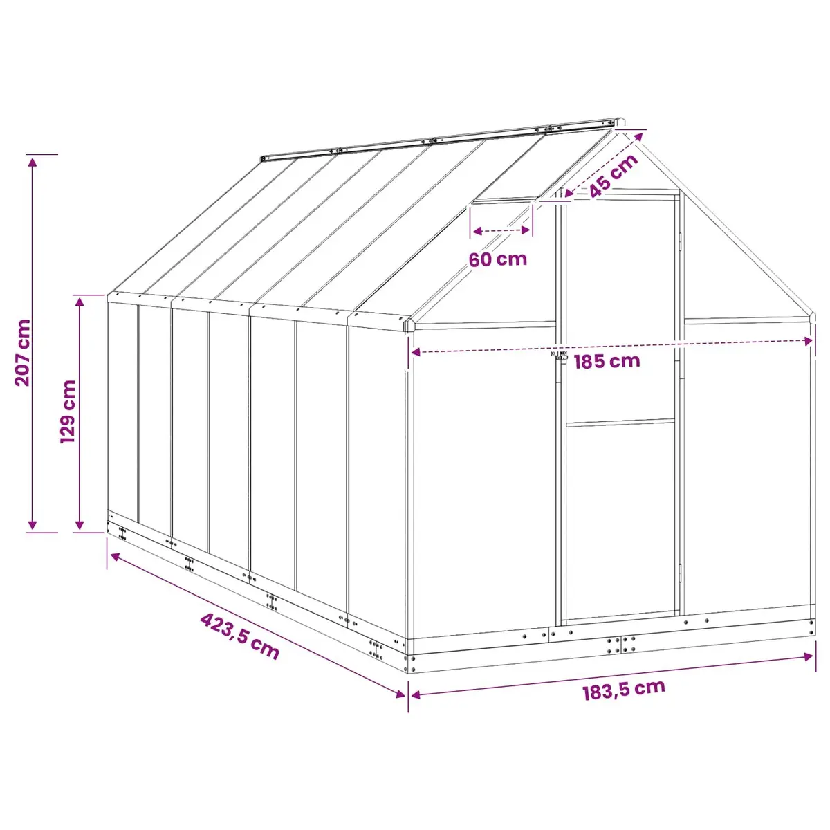 Garden Greenhouse Tunnel Weather-Resistant Adjustable Height Anthracite 1835x4235x207cm