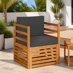 Outdoor Sectional Sofa Set Brown Solid Acacia Wood Garden Terrace Seating