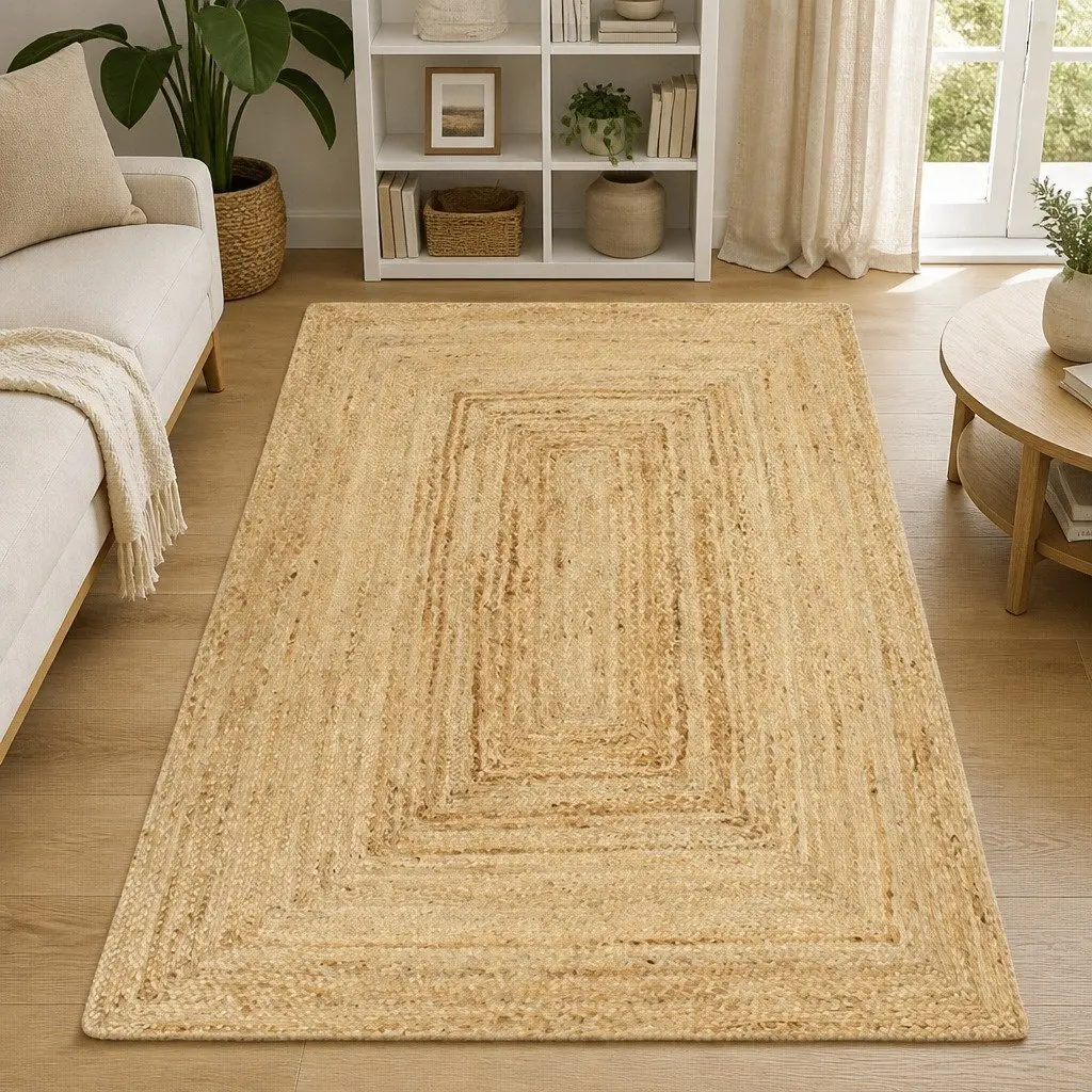 Handmade Jute Area Rug 200x300 cm Brown Natural Braided Floor Mat