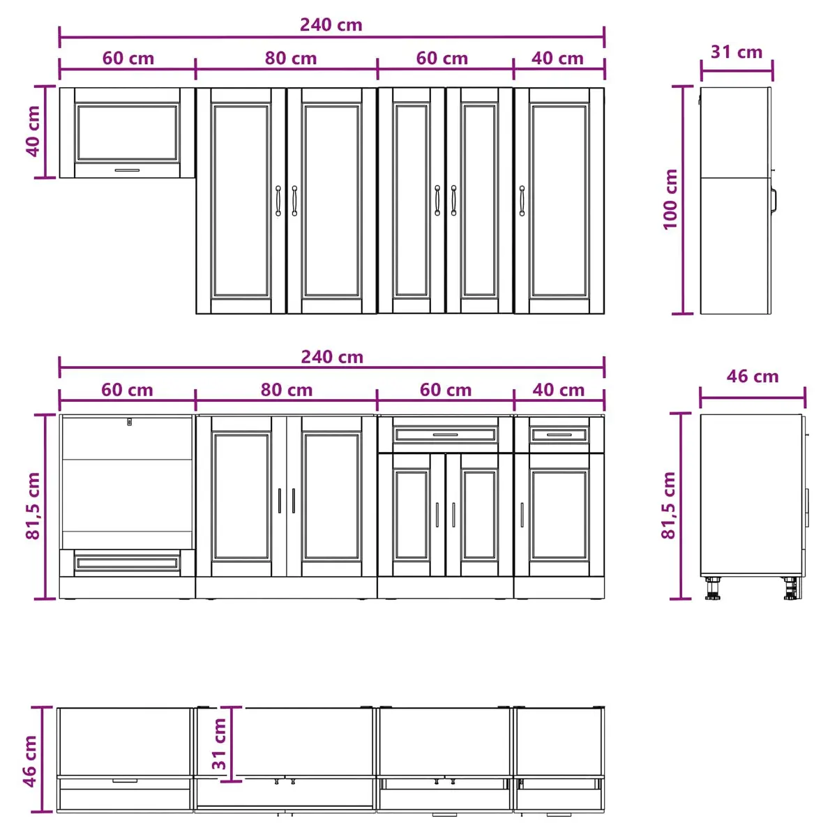 Kitchen Unit PORTO 8 Piece White Engineered Wood Storage Cabinet Cupboard