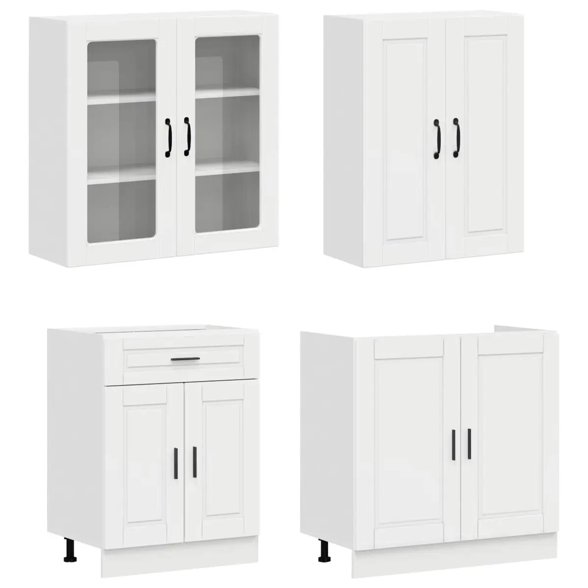 8 Piece Modern High Gloss White Kitchen Cabinet Set Engineered Wood Storage Unit
