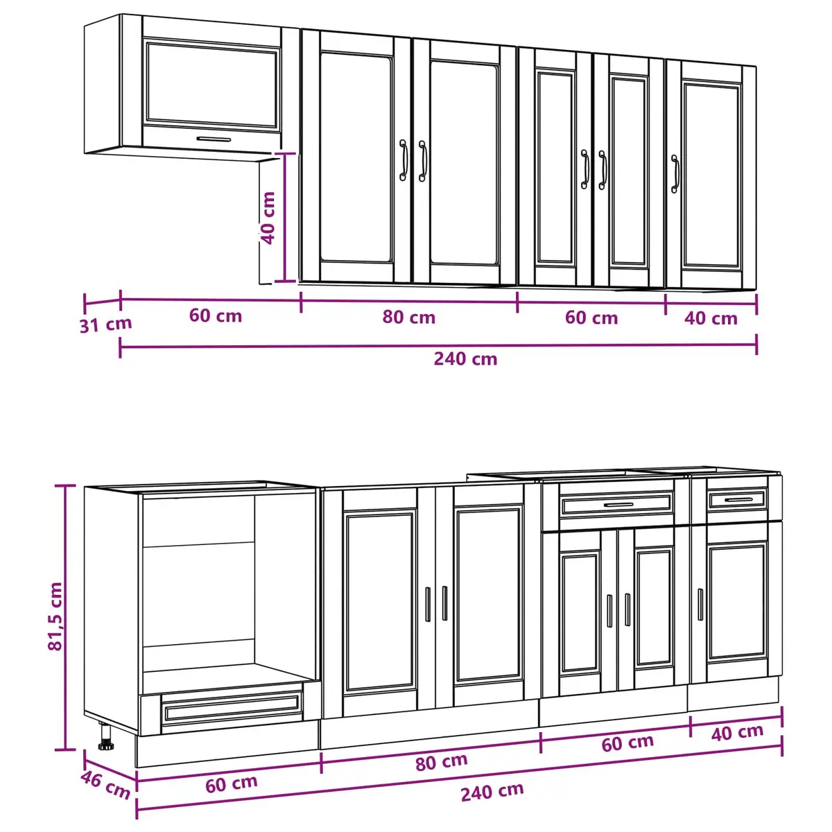 8 Piece Modern High Gloss White Kitchen Cabinet Set Engineered Wood Storage Unit