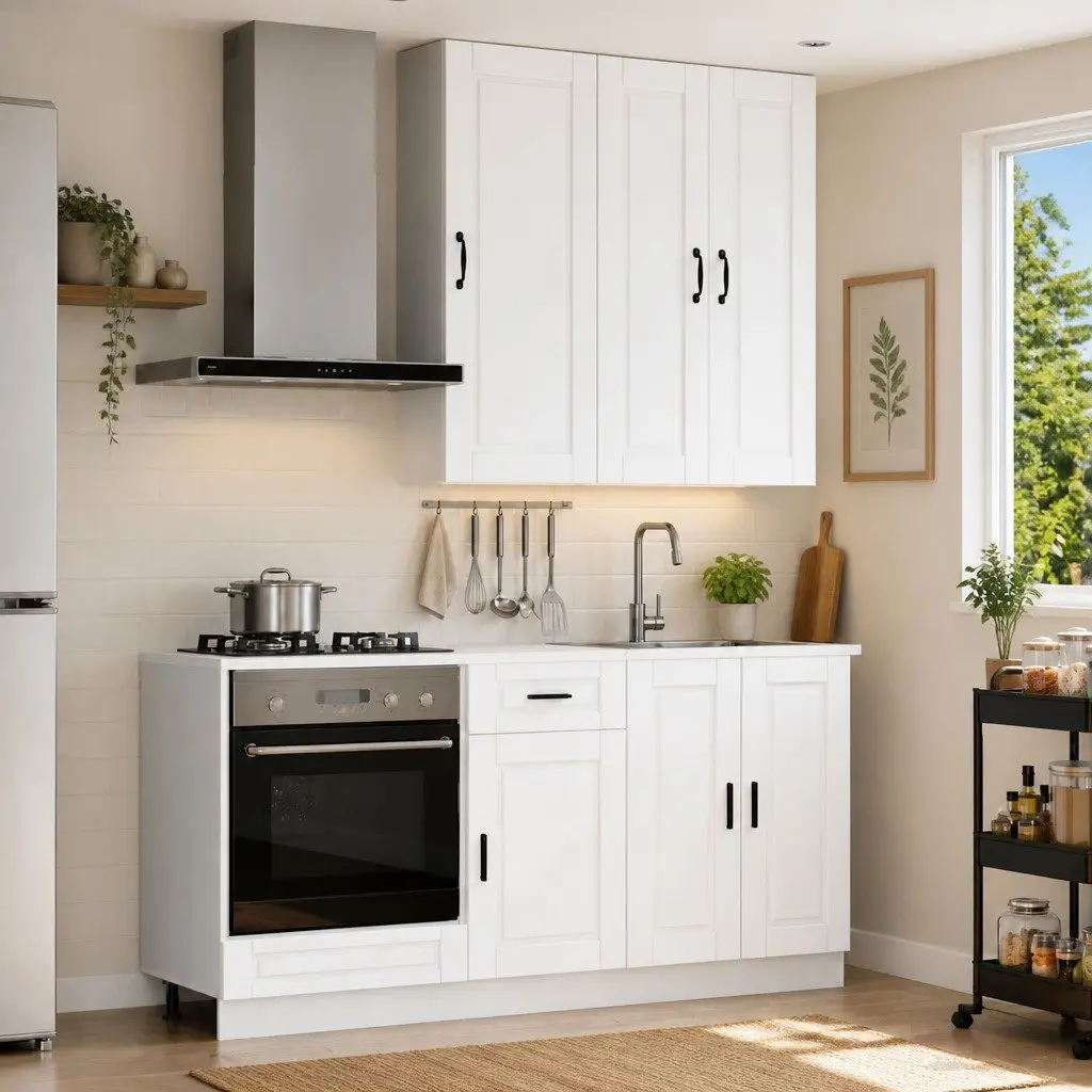 5 Piece Engineered Wood Kitchen Storage Unit White Modern Cabinet Set