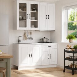 Kitchen Cabinet Unit 4 Piece White Engineered Wood Storage Adjustable Feet