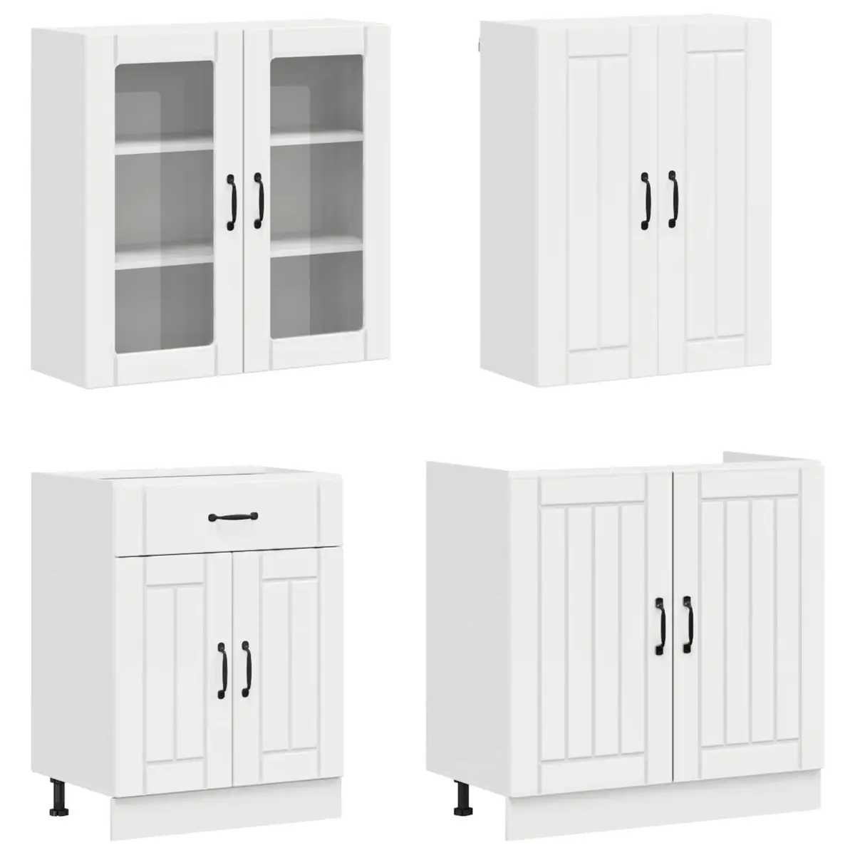 Engineered Wood Kitchen Unit 4 Piece High Gloss White Modern Storage Cabinet with Worktop